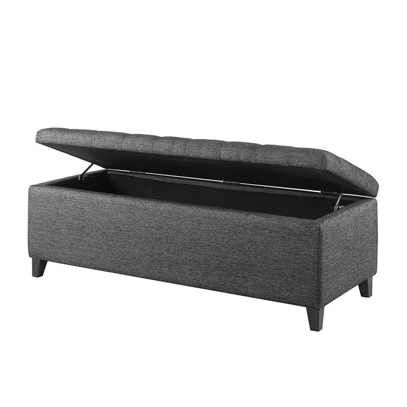 Madison Park Shandra Wood and Fabric Tufted Top Storage Bench in Charcoal