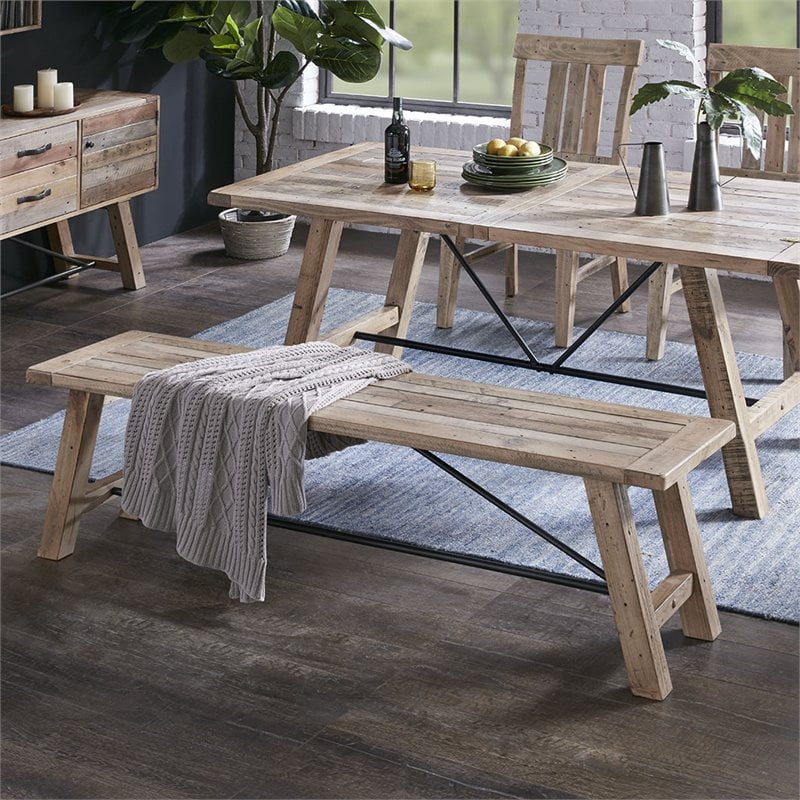 INK+IVY Sonoma Rectangular Solid Pine Wood Dining Bench in Natural