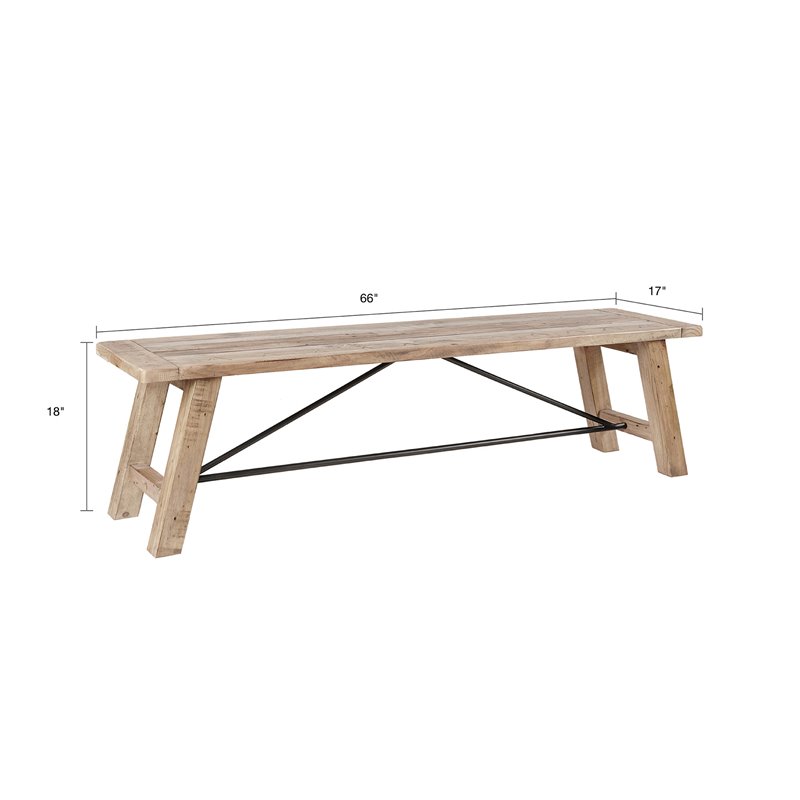 INK+IVY Sonoma Rectangular Solid Pine Wood Dining Bench in Natural