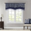 Madison Park Aubrey Polyester Jacquard Window Valance with Beads in Navy/Ivory