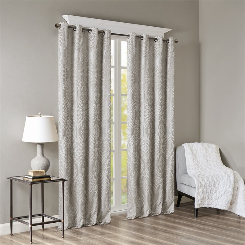 SunSmart Mirage Fabric Knitted Jacquard Total Blackout Window Panel in Gray