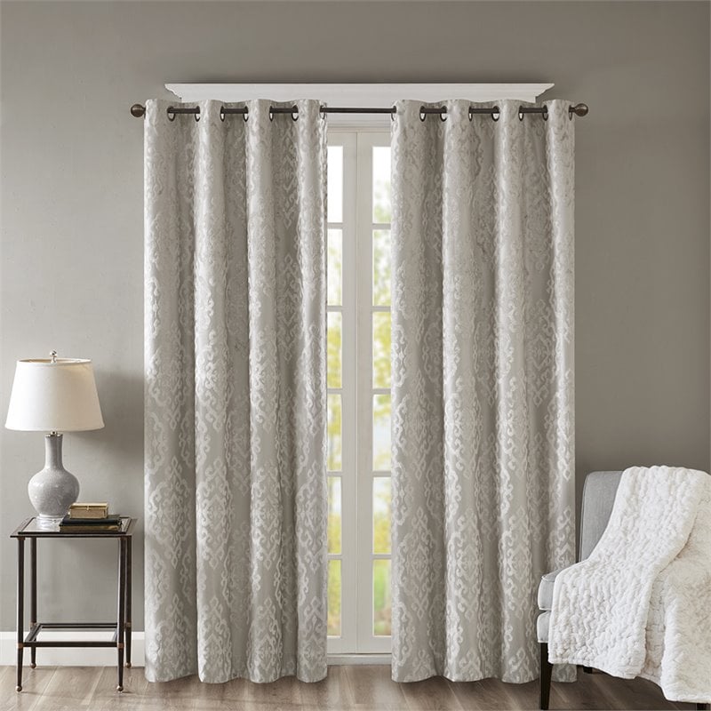 SunSmart Mirage Fabric Knitted Jacquard Total Blackout Window Panel in Gray