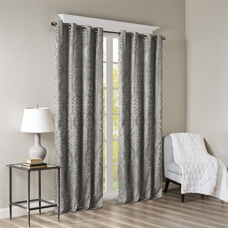 SunSmart Mirage Fabric Knitted Jacquard Total Blackout Window Panel in Charcoal
