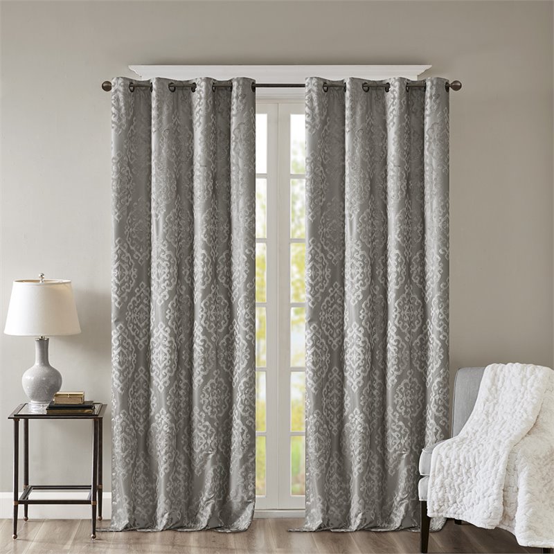 SunSmart Mirage Fabric Knitted Jacquard Total Blackout Window Panel in Charcoal