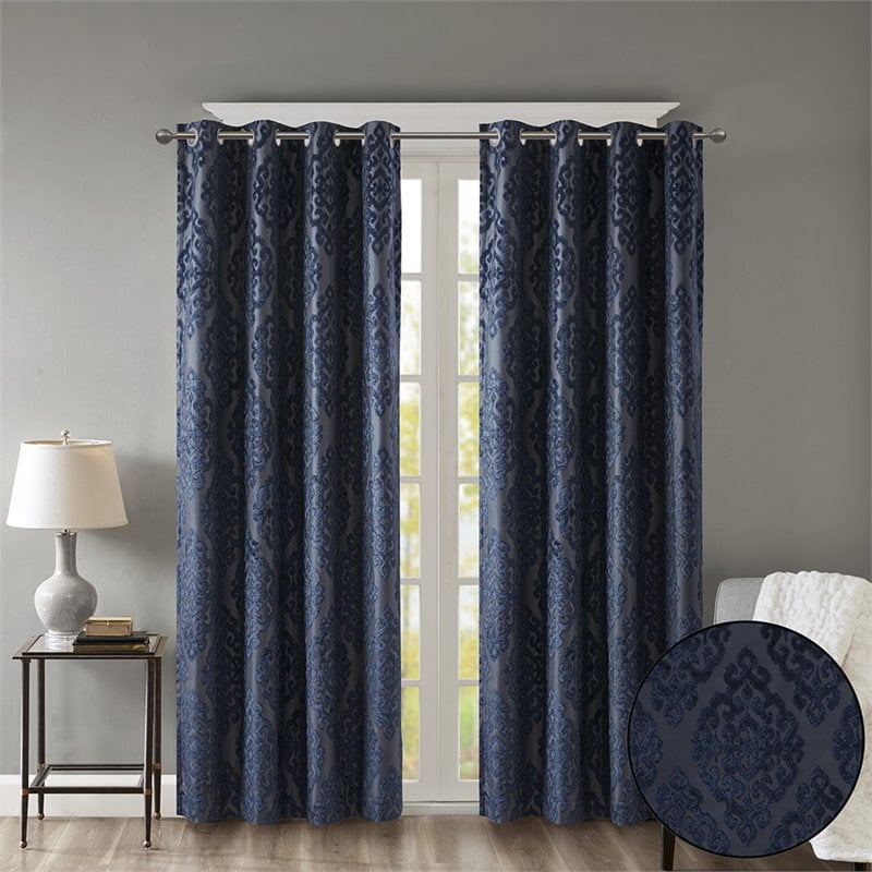 SunSmart Mirage Fabric Knitted Jacquard Total Blackout Window Panel in Navy
