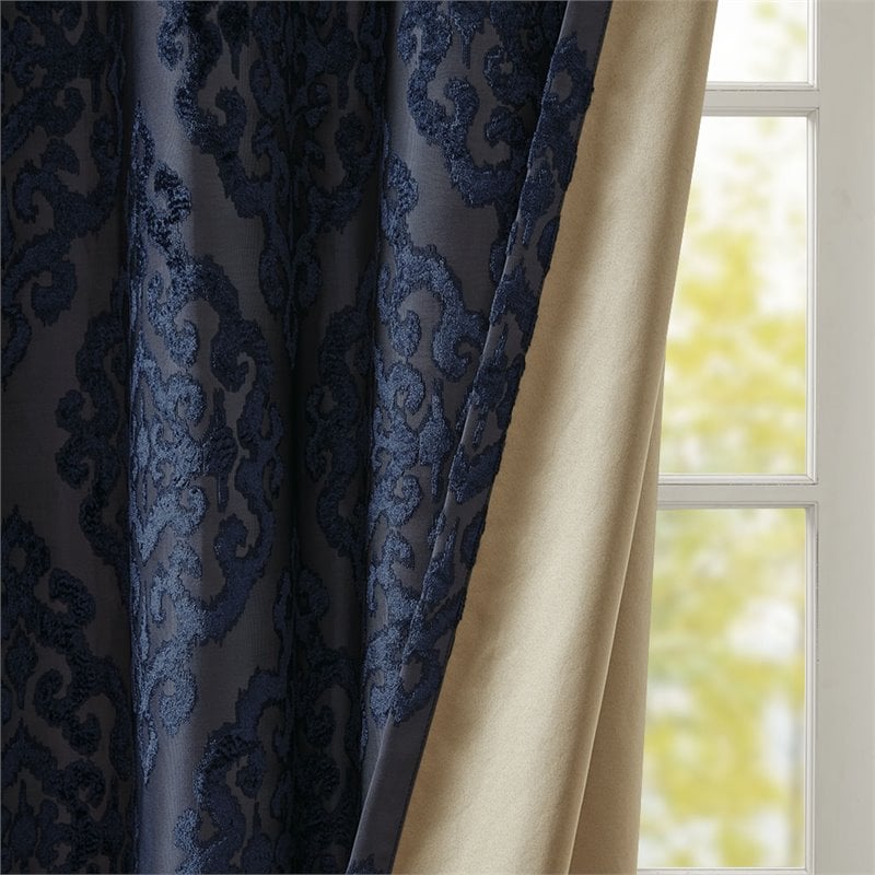 SunSmart Mirage Fabric Knitted Jacquard Total Blackout Window Panel in Navy