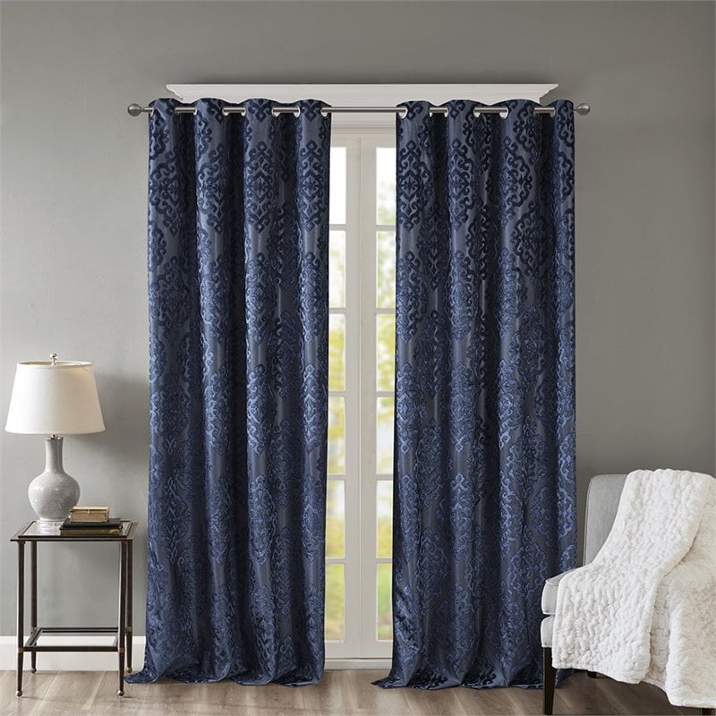 SunSmart Mirage Fabric Knitted Jacquard Total Blackout Window Panel in Navy