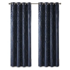 sunsmart mirage fabric knitted jacquard total blackout window panel in navy