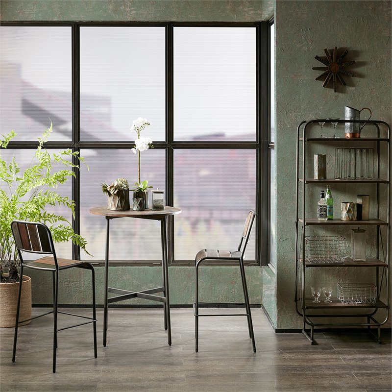 INK+IVY Renu Round Contemporary Metal and Wood Bar Table in Brown