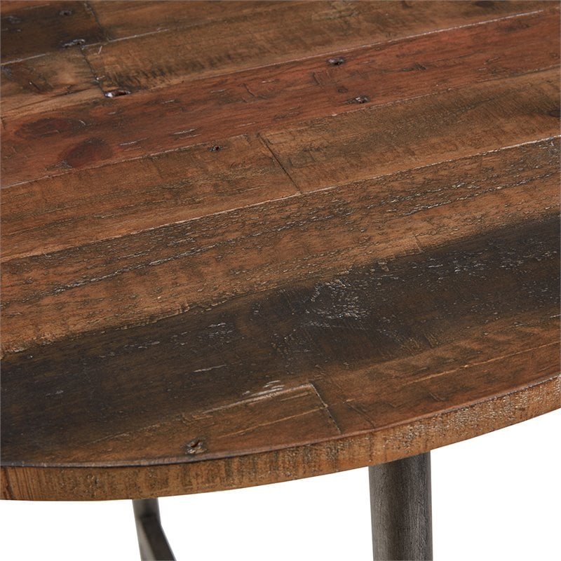 INK+IVY Renu Round Contemporary Metal and Wood Bar Table in Brown
