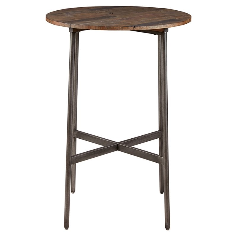 INK+IVY Renu Round Contemporary Metal and Wood Bar Table in Brown