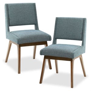 INK+IVY Boomerang 19&quot Fabric and Solid Wood Dining Chair - Blue/Brown (Set of 2)