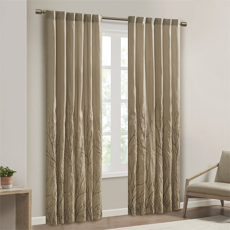 Madison Park Andora Transitional Polyester Fabric Lined Window Panel in Tan