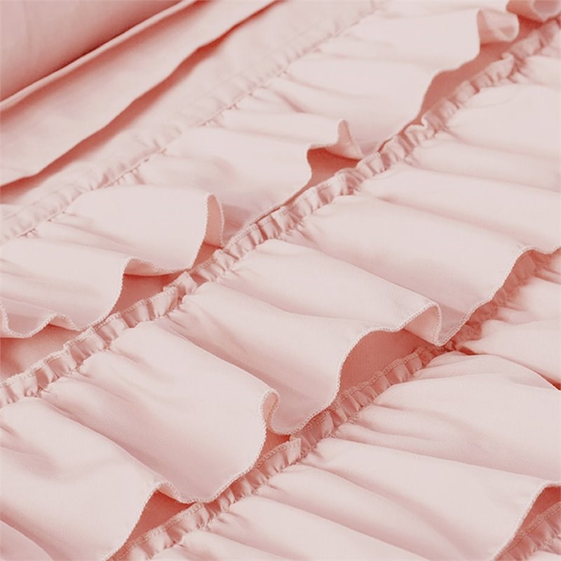 Intelligent Design Microfiber Waterfall Ruffled Comforter Set in Blush Pink