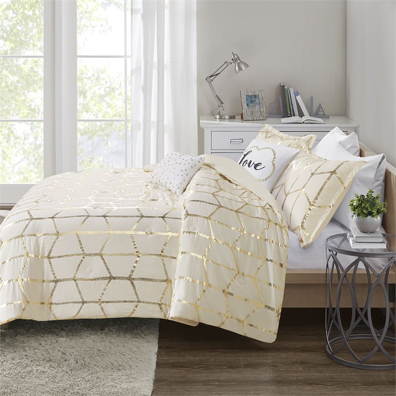 Intelligent Design Raina Polyester Microfiber Comforter Set in Ivory