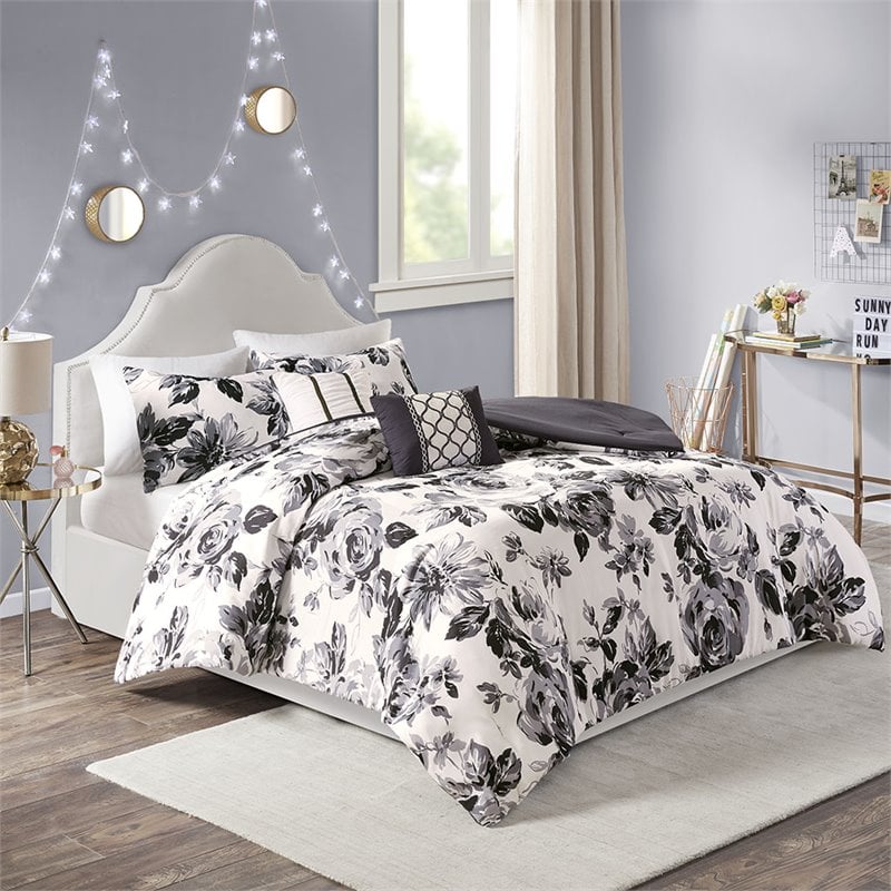 Intelligent Design Polyester Microfiber Floral Twin/Twin XL Comforter Set -Black
