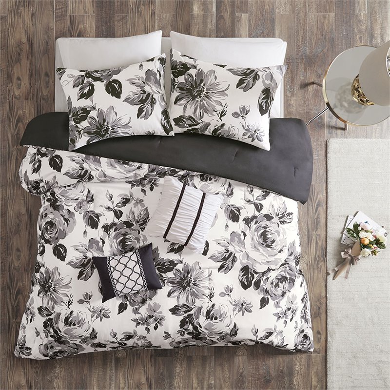 Intelligent Design Polyester Microfiber Floral Twin/Twin XL Comforter Set -Black