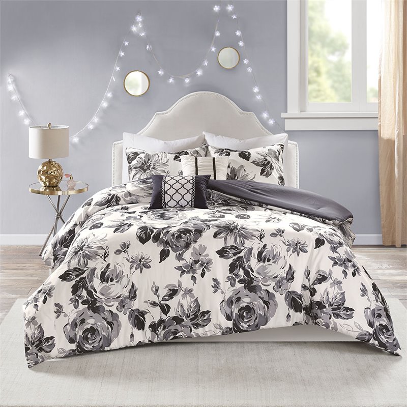 Intelligent Design Polyester Microfiber Floral Twin/Twin XL Comforter Set -Black