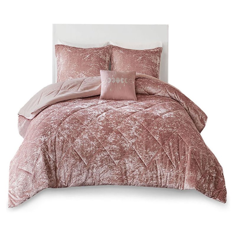 Intelligent Design Felicia Polyester Velvet Comforter Set in Blush Pink