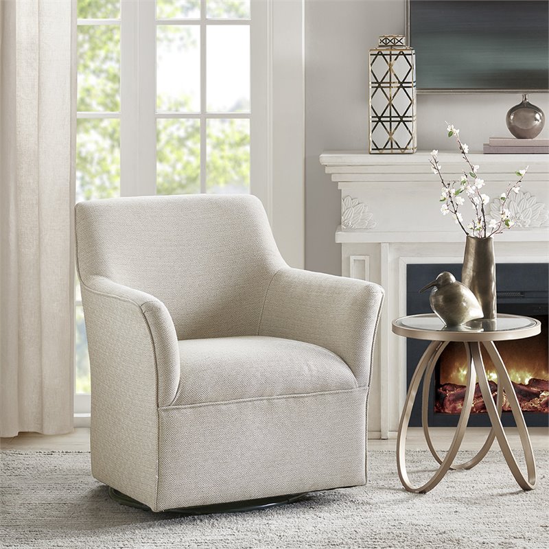 Madison Park Augustine Fabric and Solid Wood Swivel Glider Chair in Cream