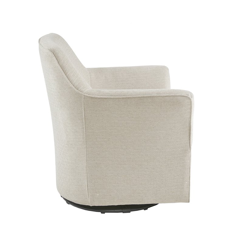 Madison Park Augustine Fabric and Solid Wood Swivel Glider Chair in Cream