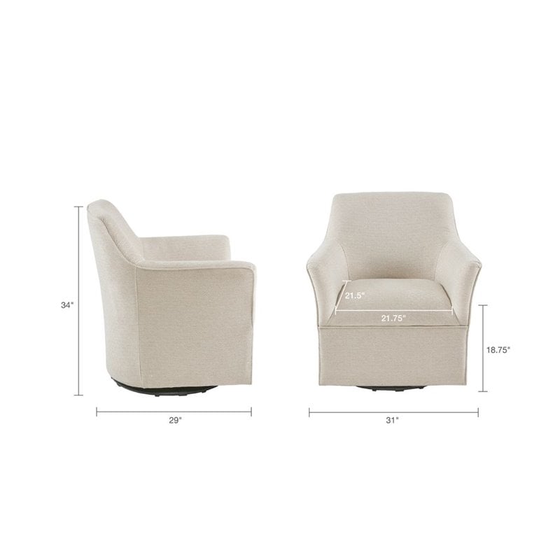 Madison Park Augustine Fabric and Solid Wood Swivel Glider Chair in Cream