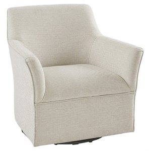 Madison Park Augustine Fabric and Solid Wood Swivel Glider Chair in Cream