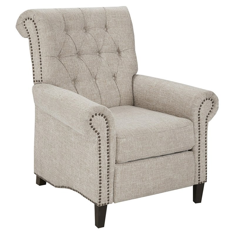 Madison Park Aidan Fabric and Solid Wood Push Back Recliner in Cream