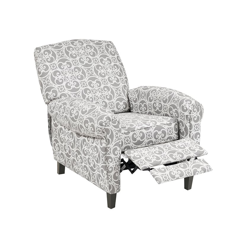 Madison Park Kirby Fabric and Solid Wood Push Back Recliner in Gray