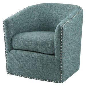 Madison Park Tyler 30.5&quot  Fabric and Solid Wood Swivel Chair in Blue