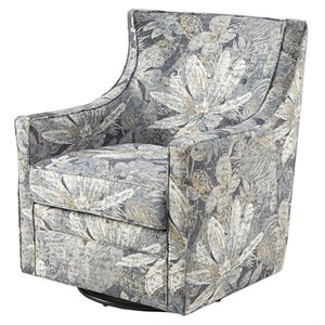 Madison Park Alana Fabric and Solid Wood Swivel Glider Chair in Blue