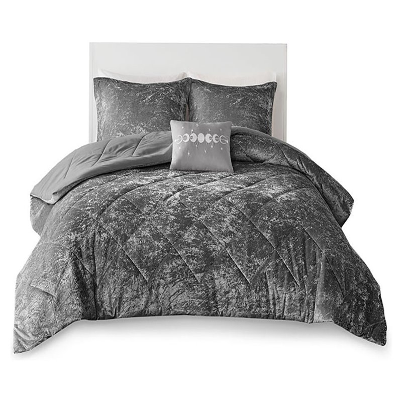 Intelligent Design Felicia Polyester Velvet Comforter Set in Gray