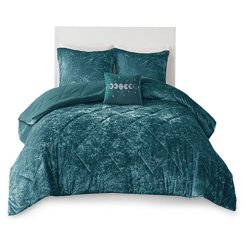 Intelligent Design Felicia Polyester Crushed Comforter Set in Teal Blue