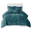 Intelligent Design Felicia Polyester Crushed Comforter Set in Teal Blue
