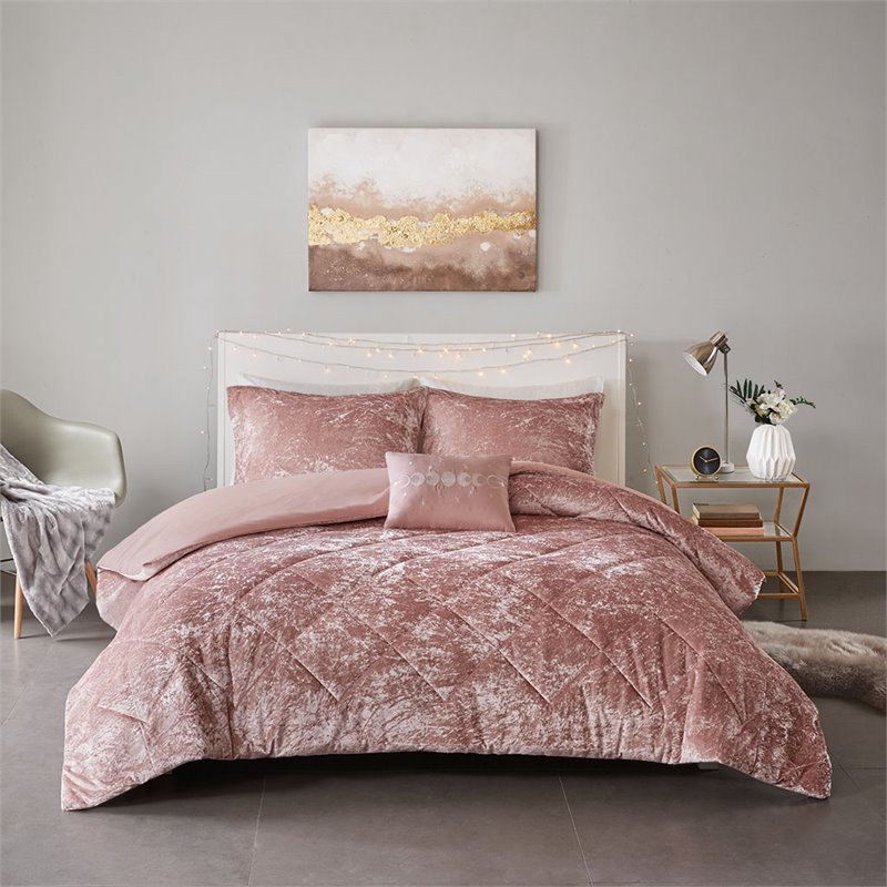 Intelligent Design Felicia Polyester Velvet Twin/Twin XL Duvet Cover Set in Pink