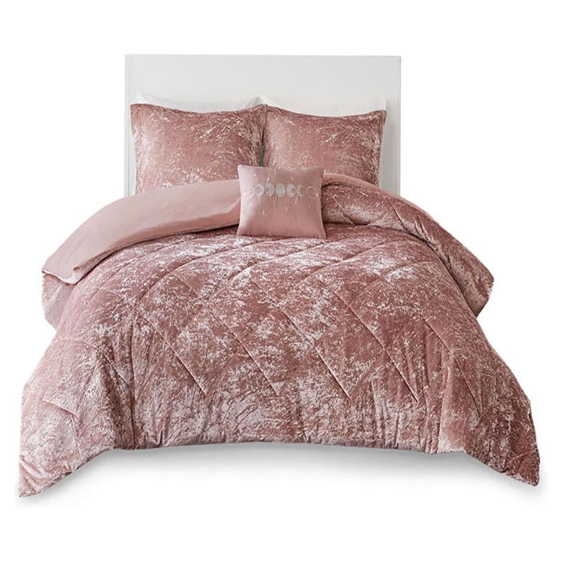 Intelligent Design Felicia Polyester Velvet Twin/Twin XL Duvet Cover Set in Pink