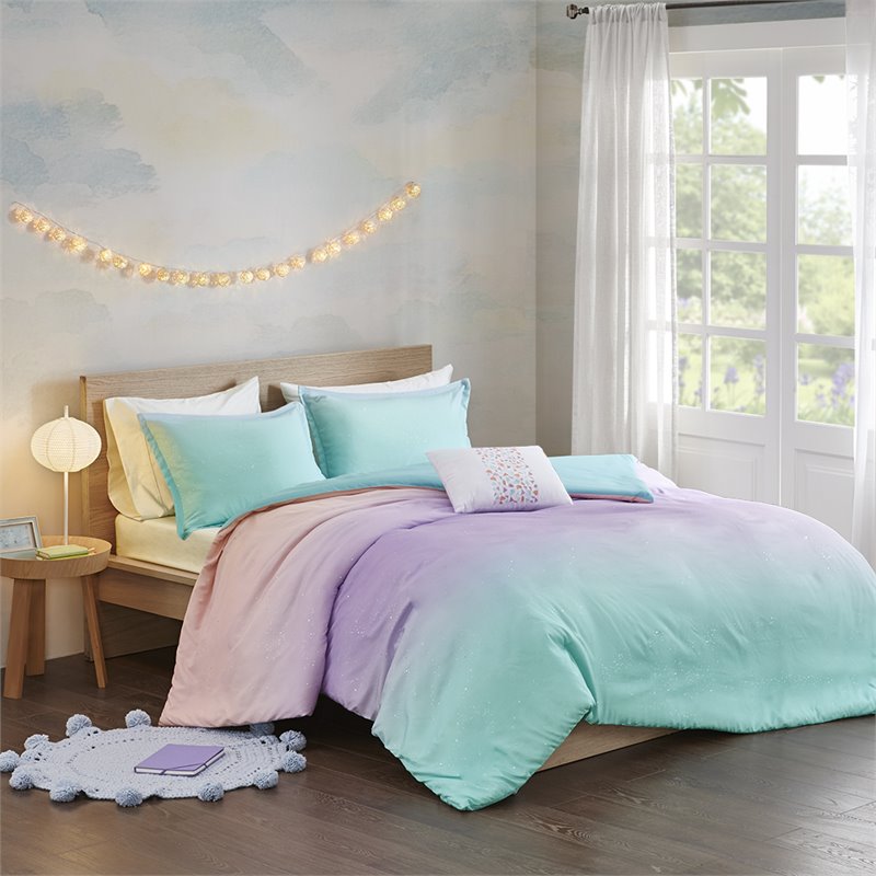 mi zone glimmer polyester glitter twin/twin xl duvet cover set in aqua blue