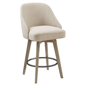 Madison Park Pearce 25.75&quot Fabric and Solid Wood Counter Stool in Beige