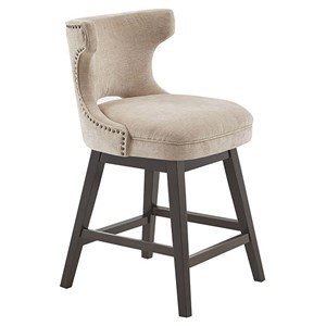 Madison Park Emmett 25.75&quot Fabric and Solid Wood Swivel Counter Stool - Beige