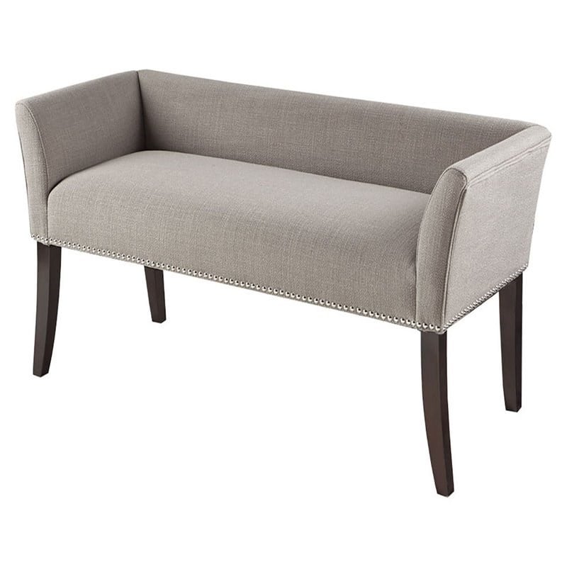 Madison Park Welburn Solid Wood and Fabric Upholstered Accent Bench in Gray