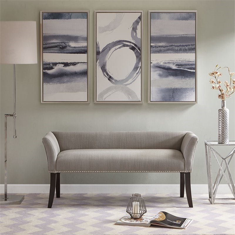 Madison Park Welburn Solid Wood and Fabric Upholstered Accent Bench in Gray