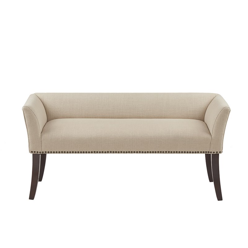 Madison Park Welburn Solid Wood and Fabric Upholstered Accent Bench in Cream