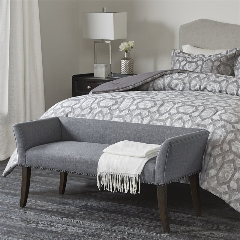 Madison Park Welburn Solid Wood & Fabric Upholstered Accent Bench in Blue