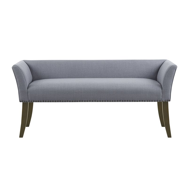 Madison Park Welburn Solid Wood & Fabric Upholstered Accent Bench in Blue