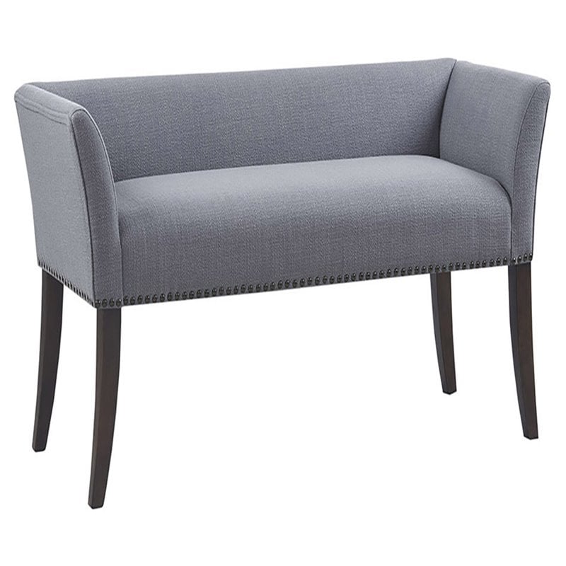 Madison Park Welburn Solid Wood & Fabric Upholstered Accent Bench in Blue