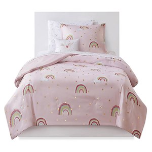 8-piece Polyester Alicia Rainbow Complete Bed and Sheet Set in Pink