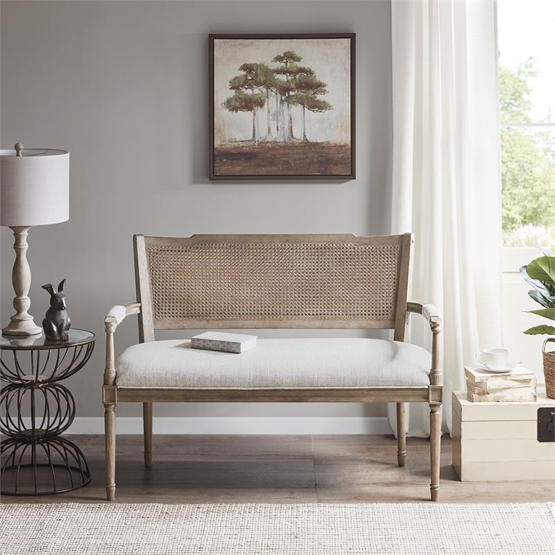 Madison Park Willshire Polyester Fabric and Solid Wood Settee in Beige