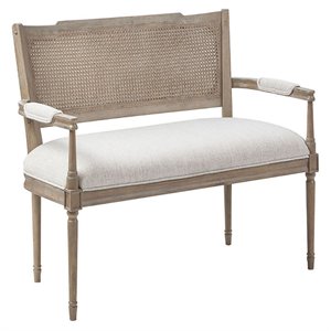 madison park willshire polyester fabric and solid wood settee in beige