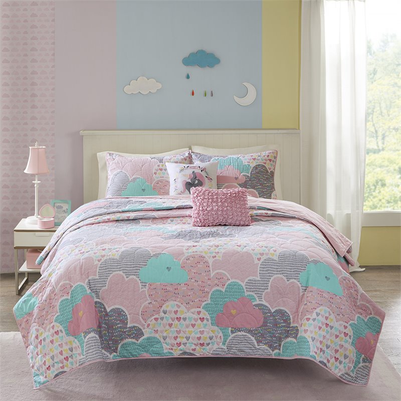 Urban Habitat Cloud Contemporary Cotton Printed Coverlet Set in Multi-Color