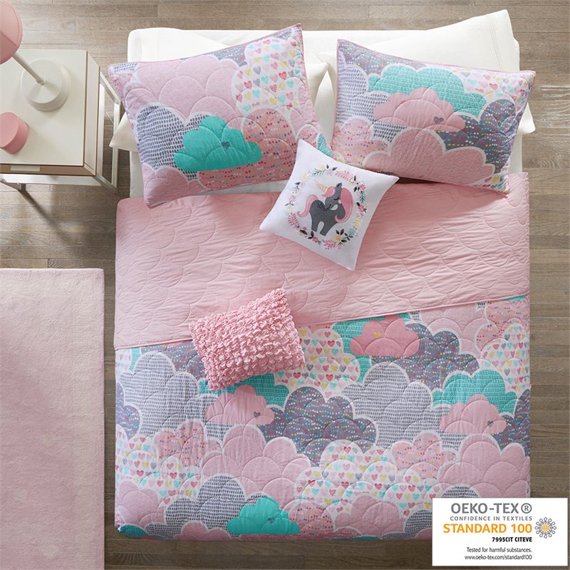 Urban Habitat Cloud Contemporary Cotton Printed Coverlet Set in Multi-Color